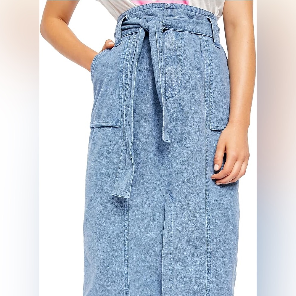 Free people catching feeling linen cotton blend front slit midi skirt size 0‎